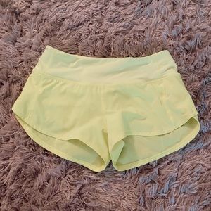lululemon neon yellow speed up shorts